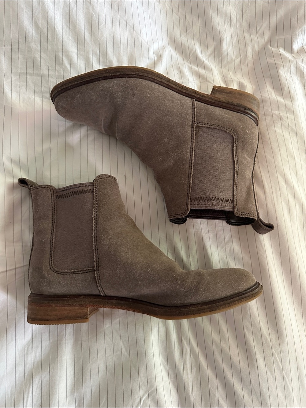 Clark’s - Suede Chelsea Boots in Taupey Grey Color - 8.5